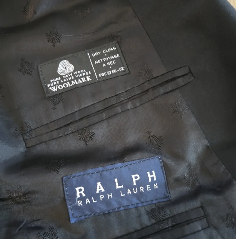 Ralph Lauren Blazer 100% Wool‎ 2 Button Sport Coat Jacket Navy Blue Size 42